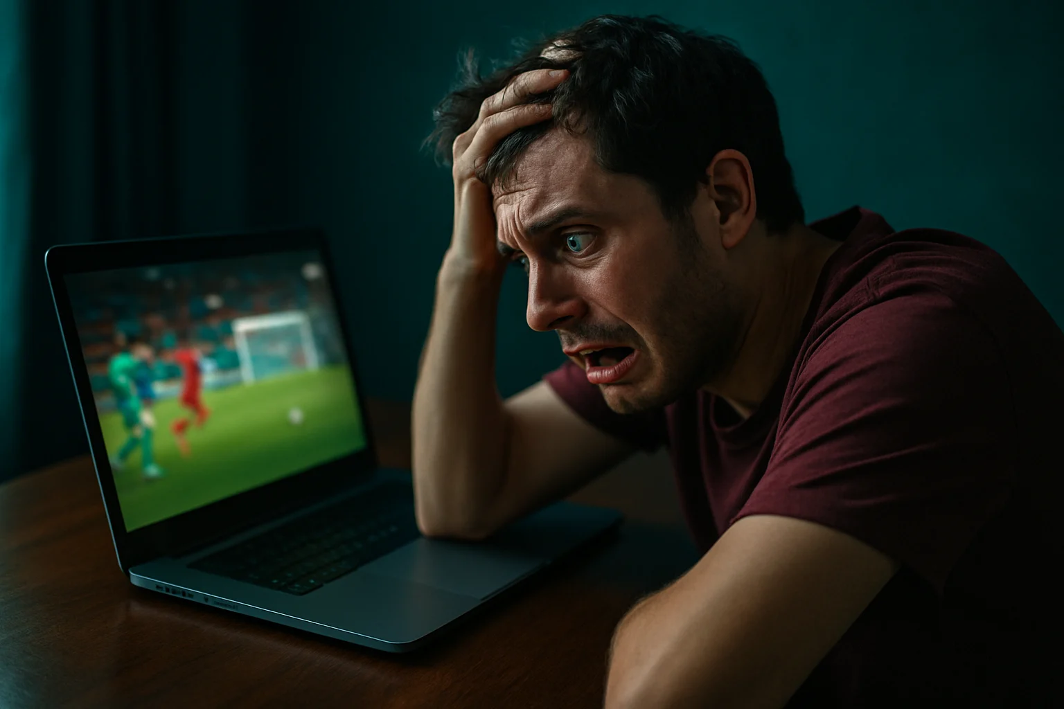 Rủi ro cá độ bóng đá online - màn hình laptop hiển thị giao diện nhà cái với nhiều loại kèo bóng đá