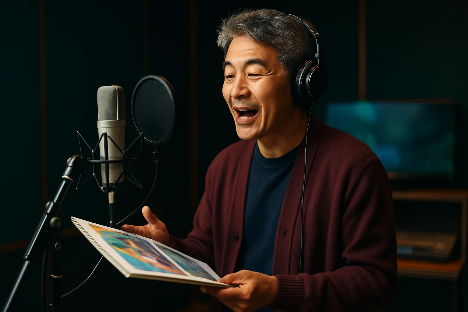 羽鳥慎一が映画の声優収録をしているスタジオの様子