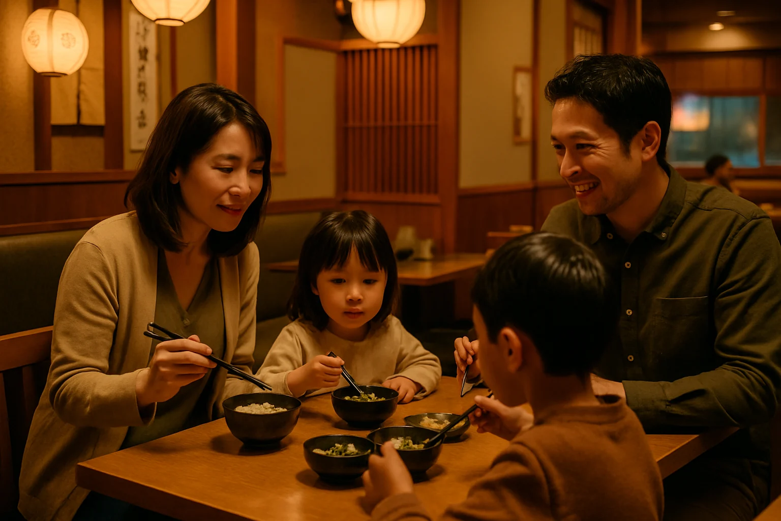 すき家店舗内観 ファミリー向けテーブル席とカウンター席の配置