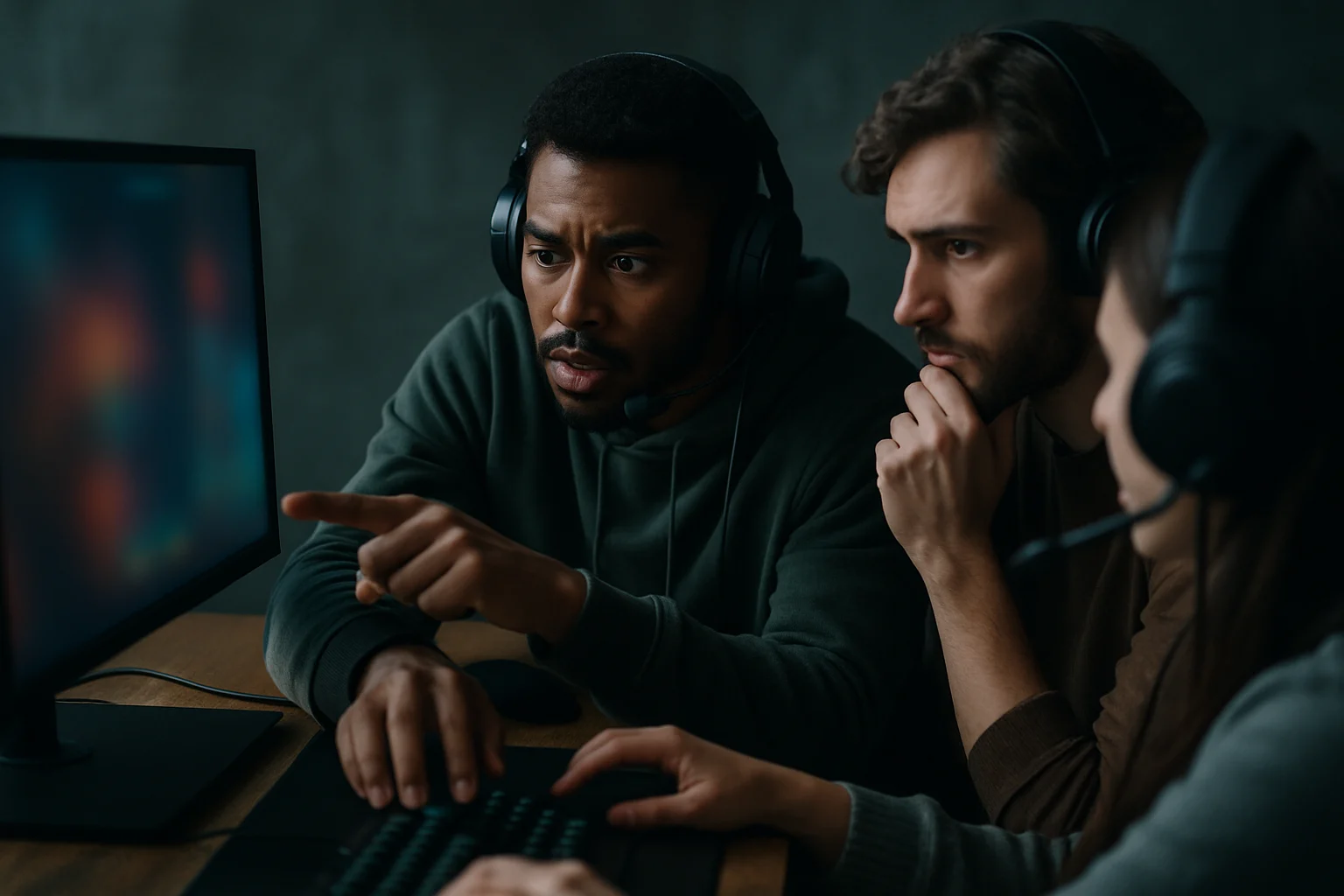 玩家在電腦螢幕前對照遊戲攻略網站進行RPG角色扮演遊戲策略規劃