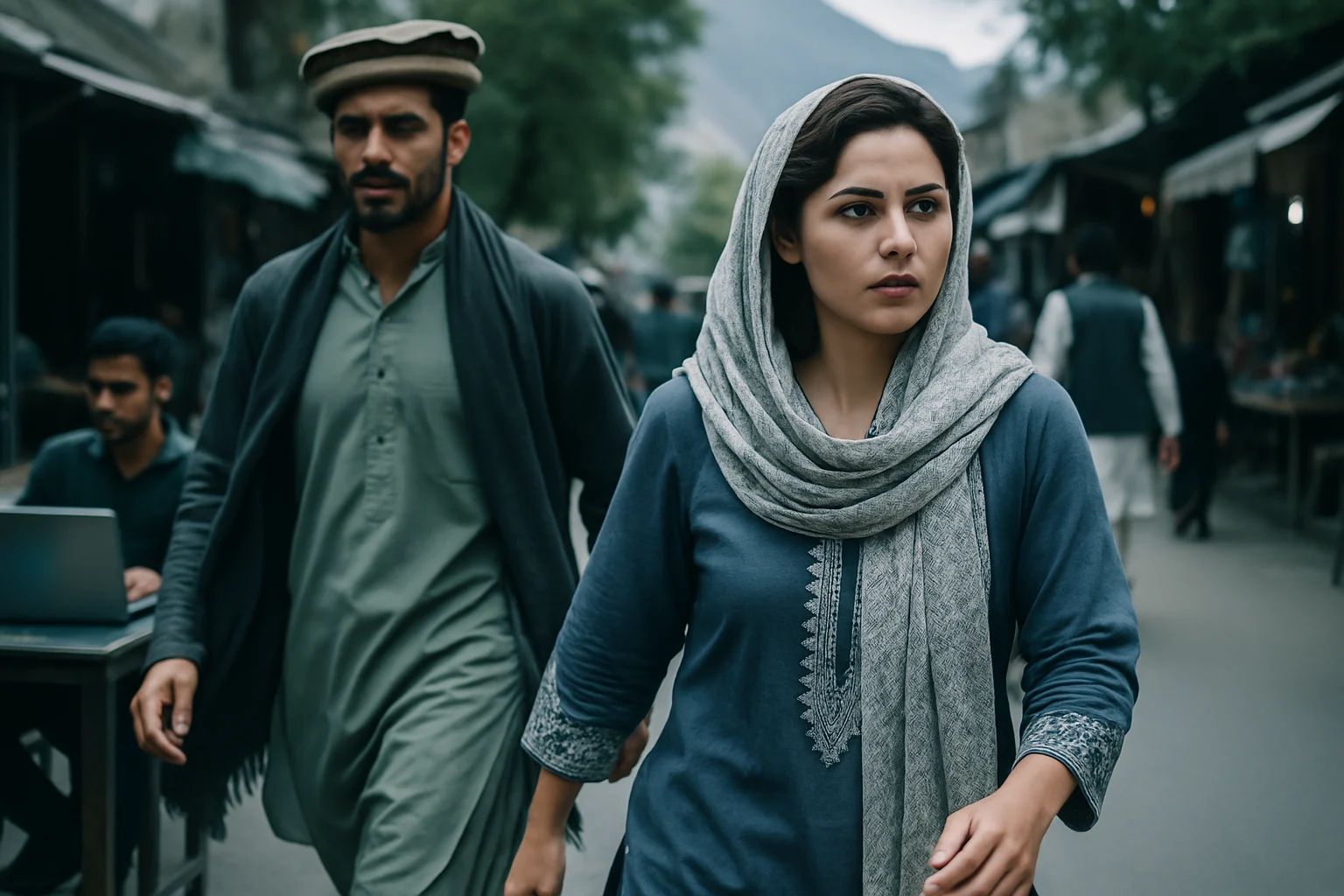 パキスタン北部フンザ地方の美しい山岳風景、雪をかぶった高峰と緑の谷