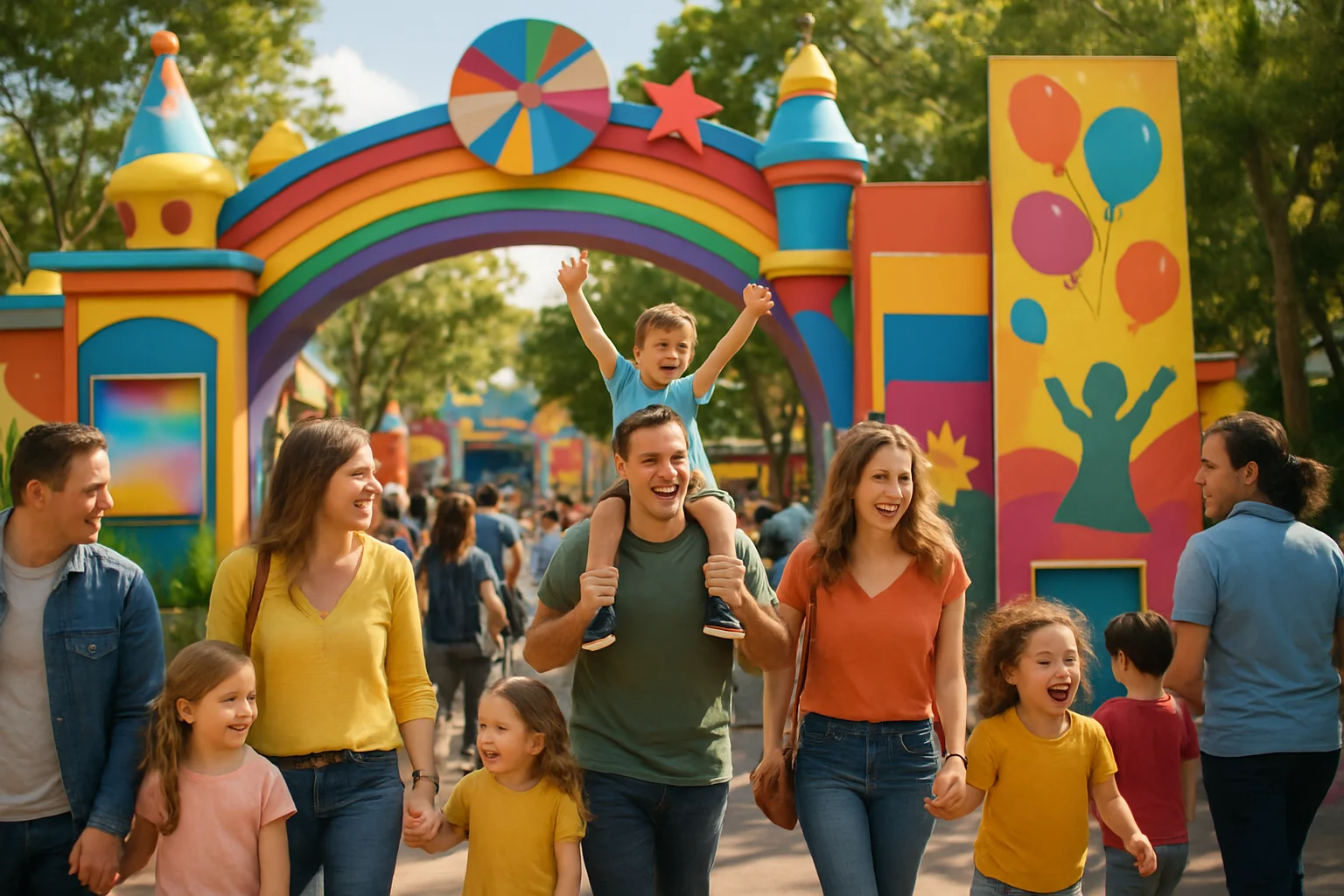 兒童節連假全台主題樂園人潮湧現，家長帶孩子排隊入園享受優惠