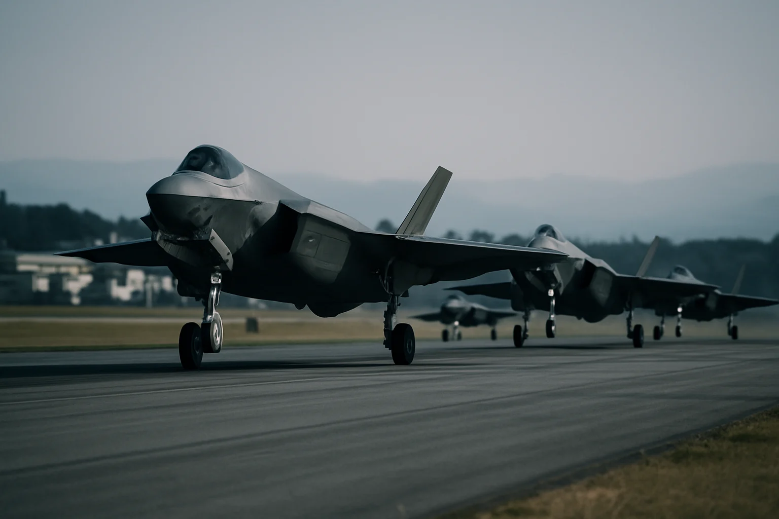 美军F-35A战斗机降落在日本三泽基地跑道上