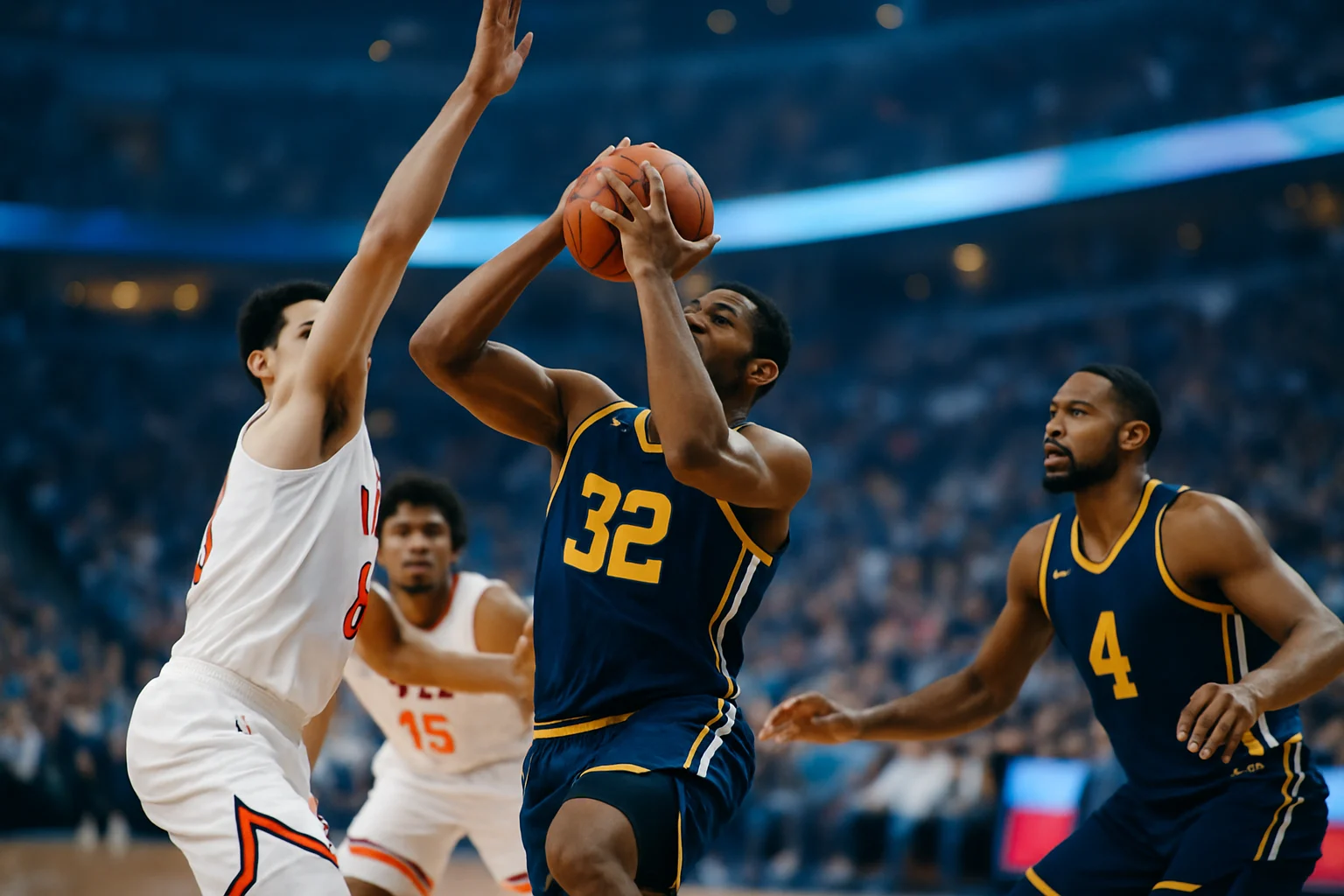 NBA季後賽關鍵球員在比賽中投籃瞬間特寫