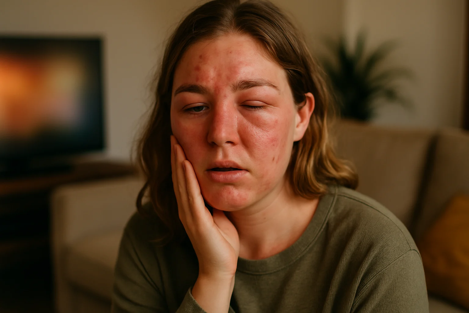 甲硝唑过敏导致的面部红肿皮疹临床照片