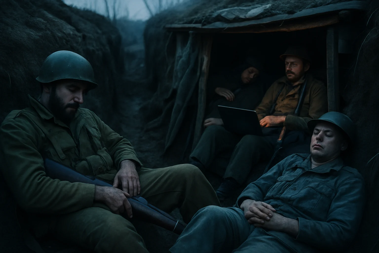 俄乌前线士兵在停火期间休息的画面,展现短暂和平时刻