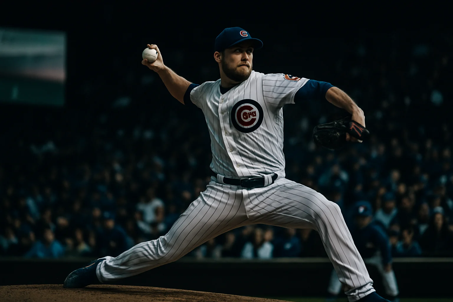 Chicago Cubs starting pitcher delivering from the mound at Citizens Bank Park during the April 2026 Phillies series