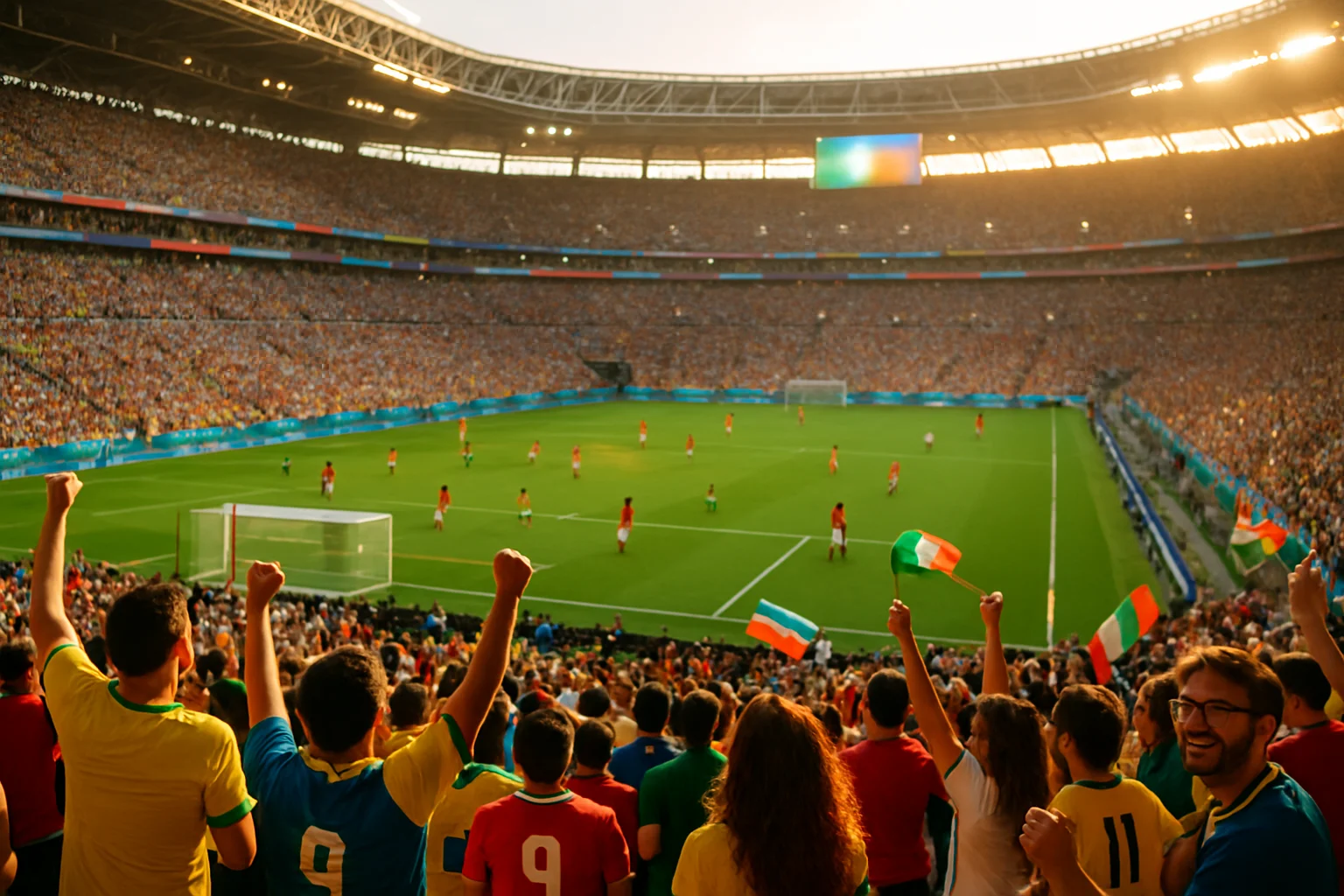 球迷在家中客廳觀看世足賽4K直播,大螢幕顯示精彩進球瞬間