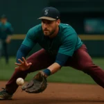 棒球場上九個守備位置示意圖，標示各野手的站位與責任區域