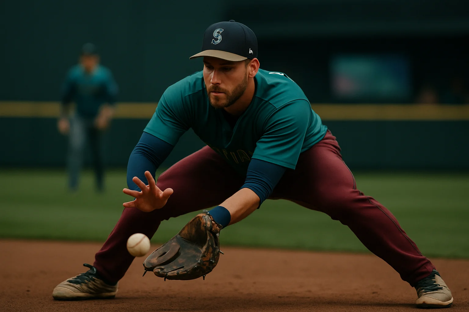 棒球場上九個守備位置示意圖，標示各野手的站位與責任區域