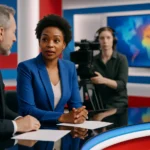 華視新聞主播在攝影棚內播報新聞的專業畫面