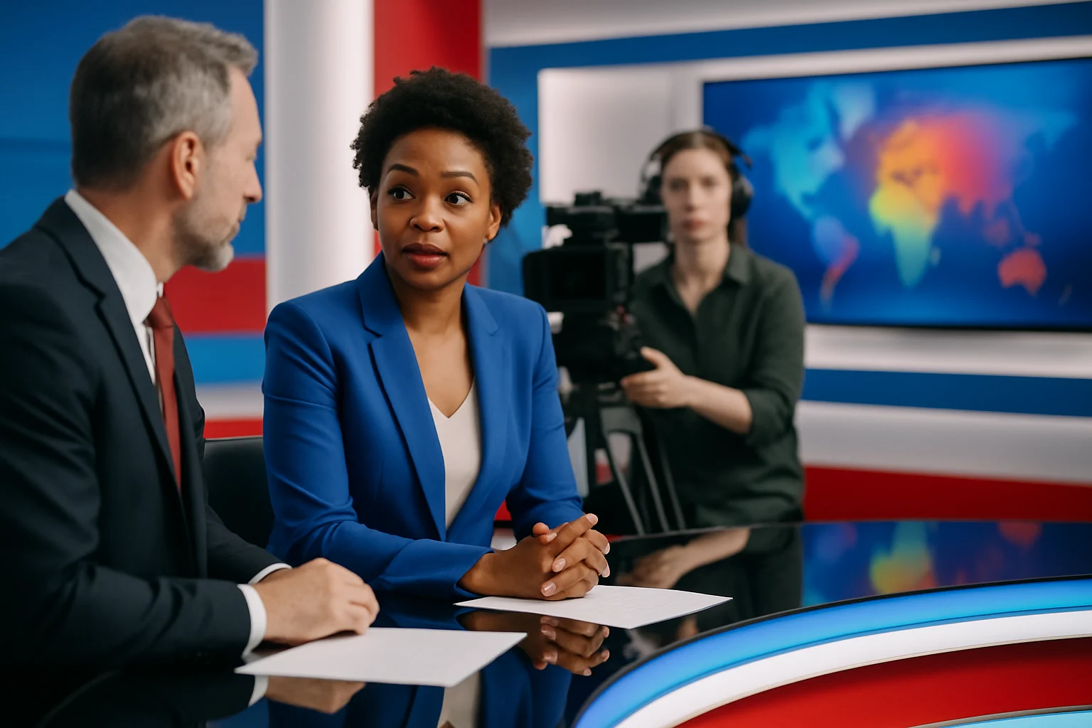 華視新聞主播在攝影棚內播報新聞的專業畫面