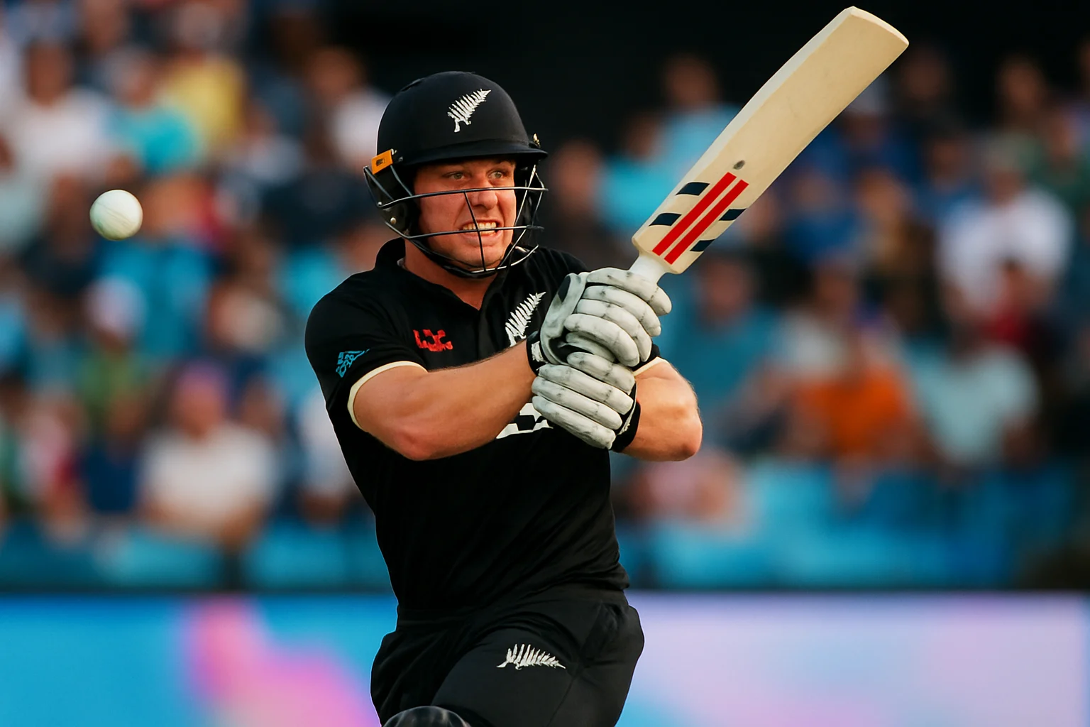 Glenn Phillips batting for New Zealand in T20 cricket match