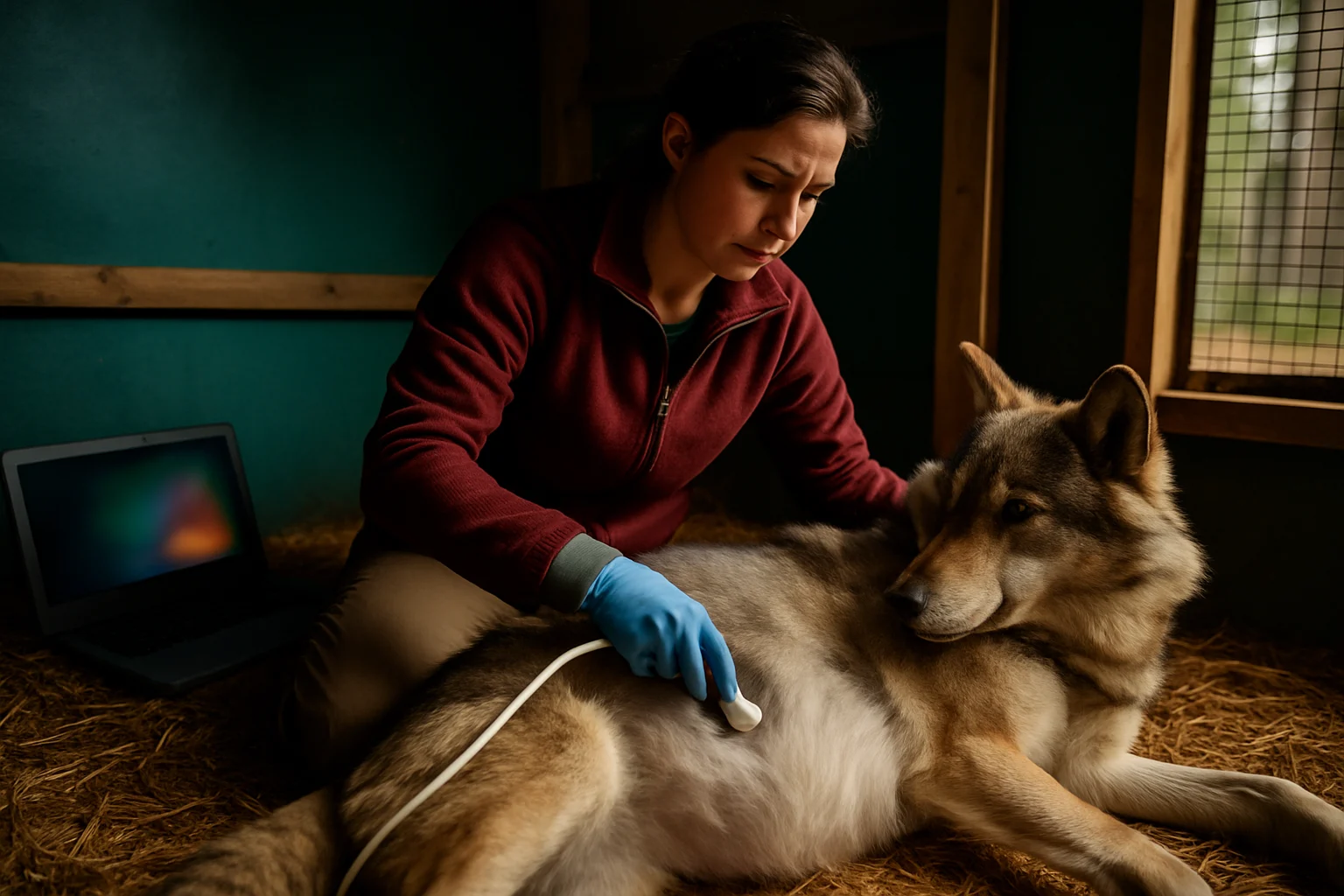 野生动物保护站工作人员为怀孕母狼准备食物和栖息环境