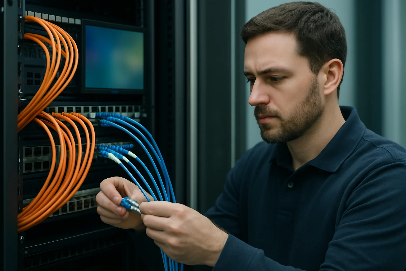 光纖與銅線網路設備對比安裝現場