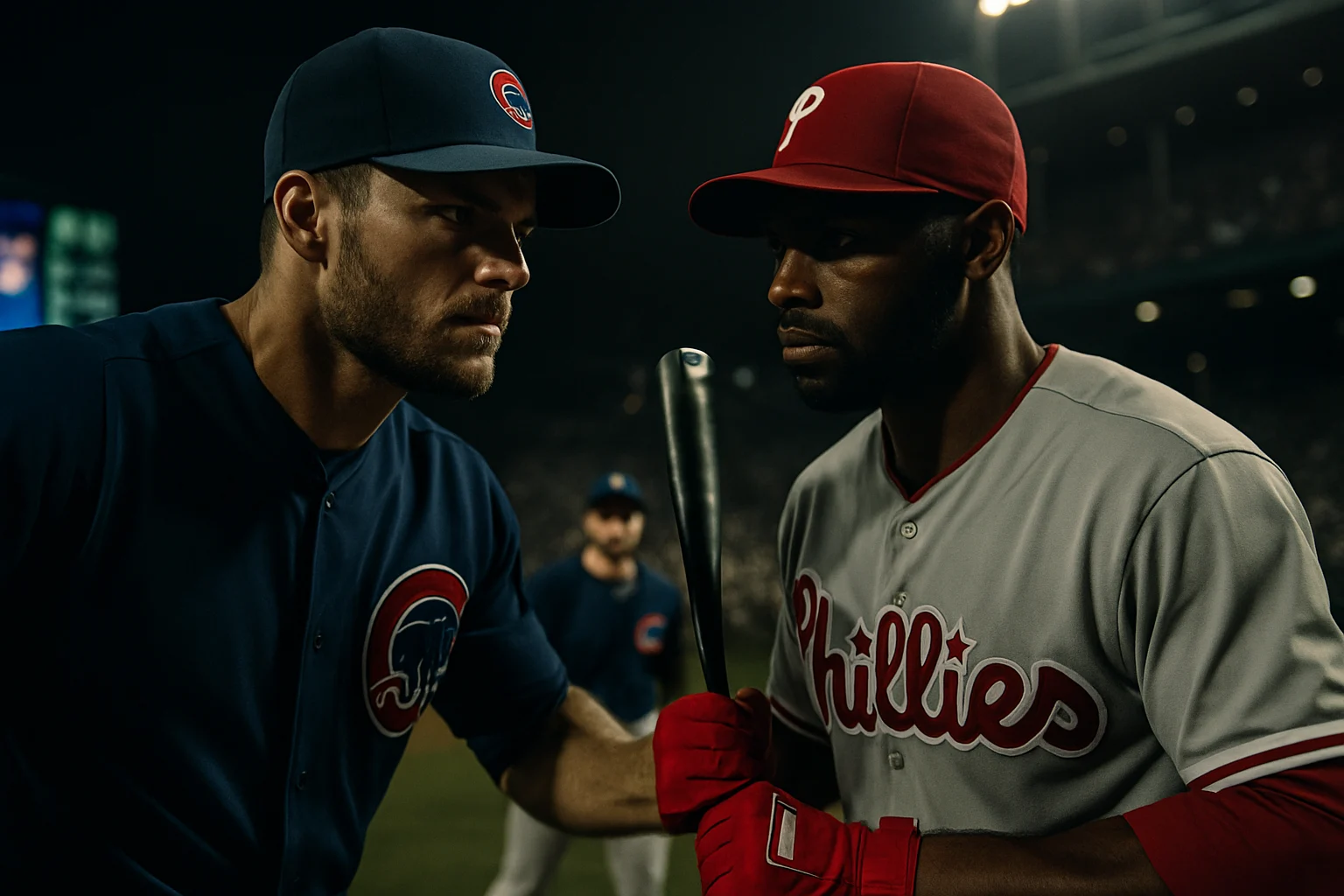 Cubs vs Phillies players facing off at Citizens Bank Park during intense 2026 season matchup