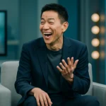 邓超在哈哈哈哈哈节目中回应瘦成男大话题的现场画面