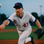 鄧愷威在太空人隊投手丘上準備投球的專注神情