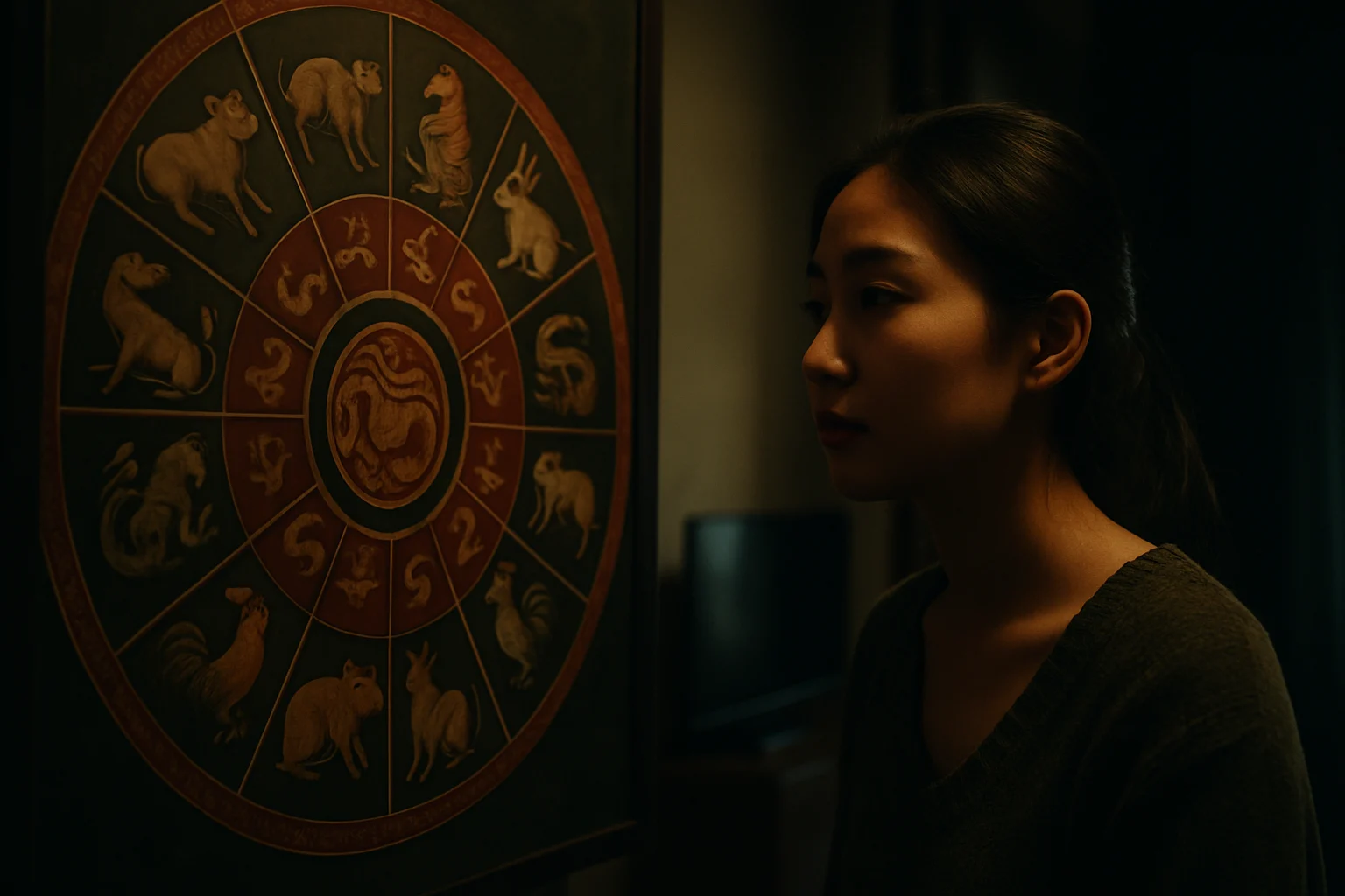 十二生肖年份對照表示意圖,包含鼠牛虎兔龍蛇馬羊猴雞狗豬排列