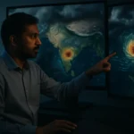 भारत में 8 अप्रैल 2026 को आने वाले तूफान और बारिश का नक्शा दिखाता हुआ मौसम चार्ट