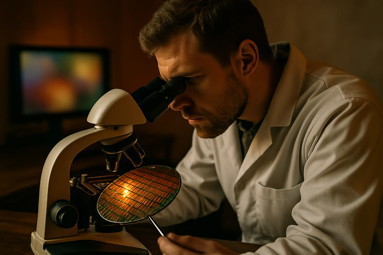 台積電二奈米晶圓製程技術示意圖,展示奈米尺度電晶體結構與矽晶圓切片