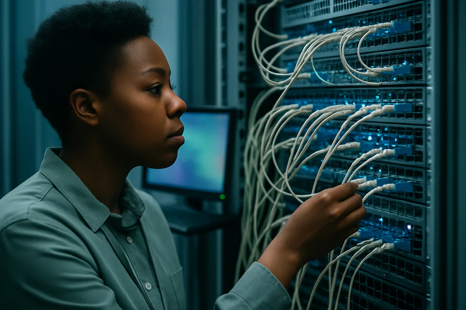 AI資料中心內部光纖傳輸設備與高密度伺服器機架