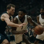 NBA湖人隊與太陽隊球員在比賽中激烈對抗的場面