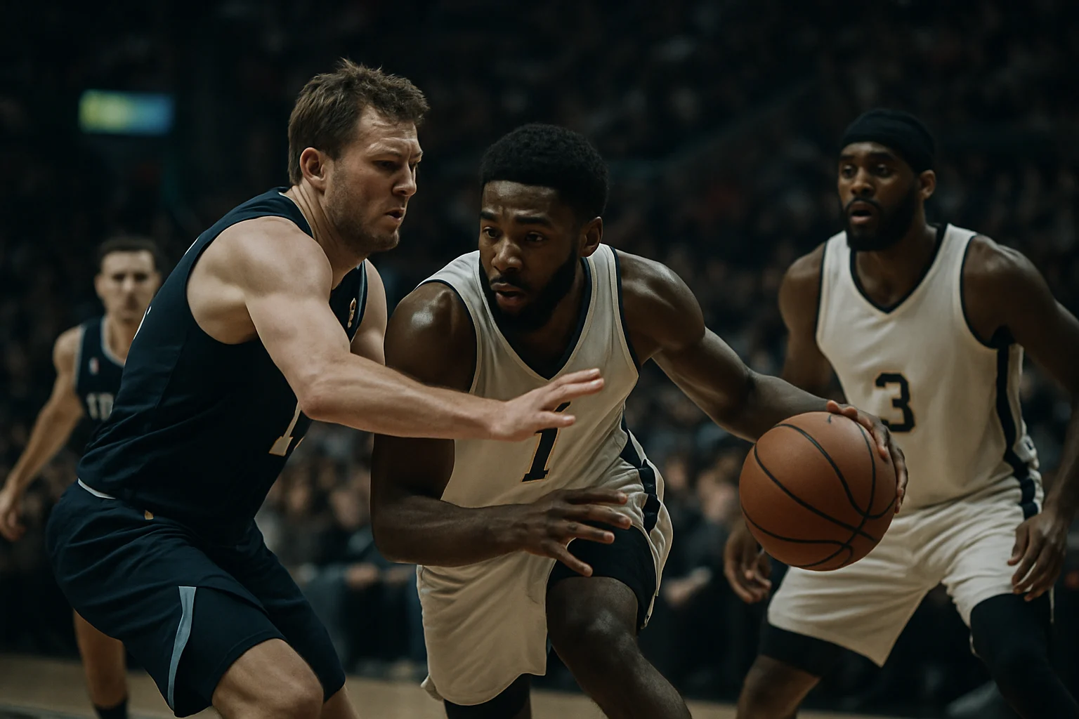 NBA湖人隊與太陽隊球員在比賽中激烈對抗的場面