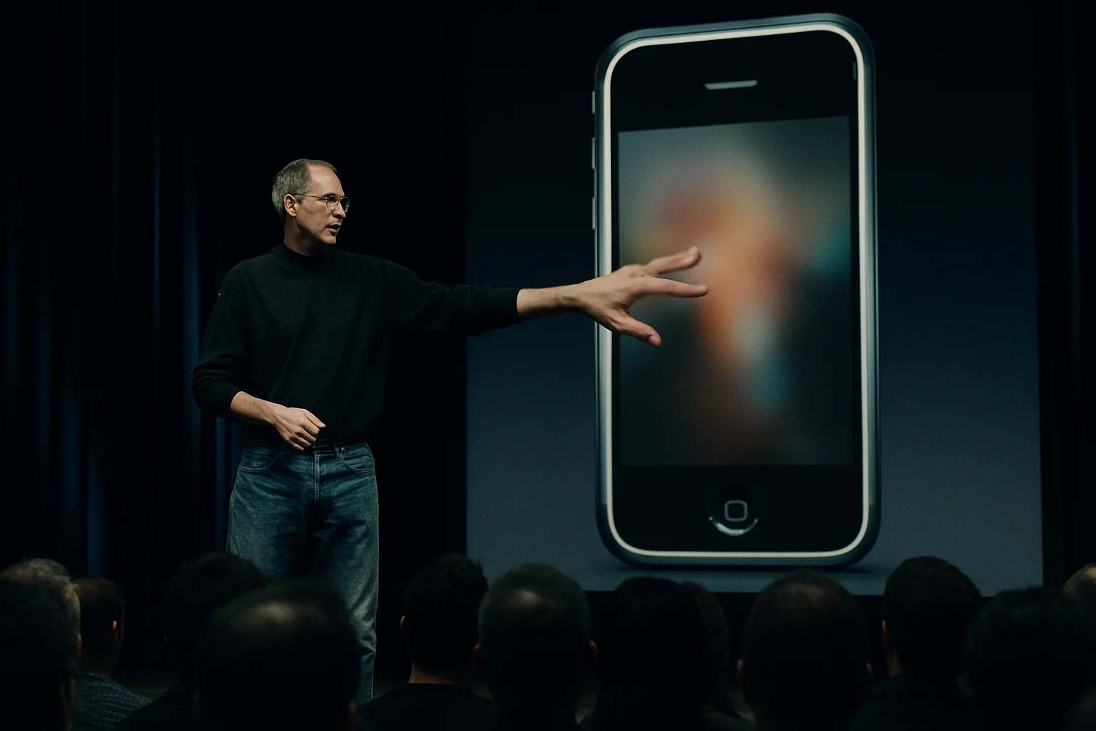 iPhone发布会现场乔布斯展示多点触控技术的历史性时刻