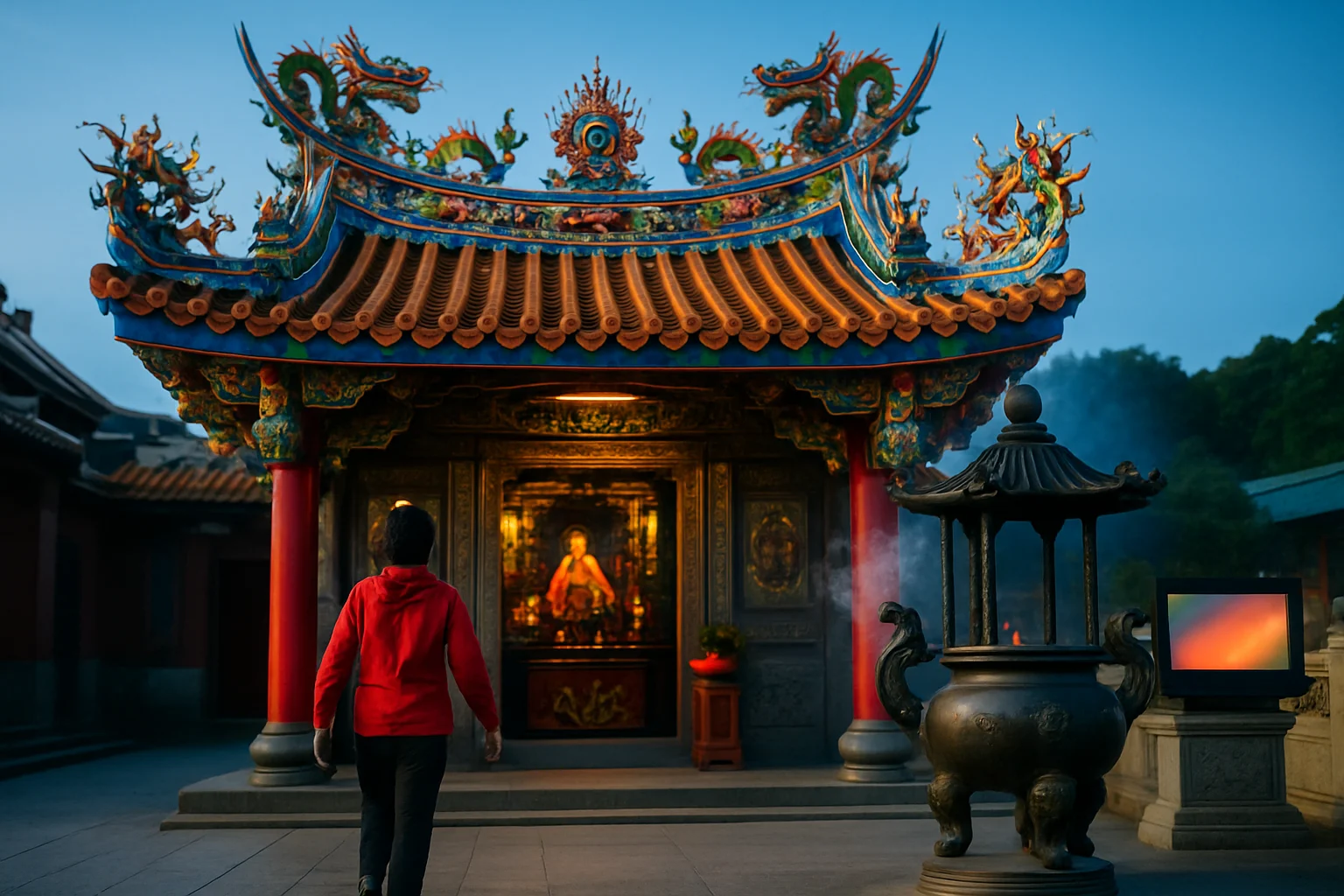 白沙屯媽祖鑾轎在鄉間小路上行進,數萬香燈腳徒步跟隨的震撼場面