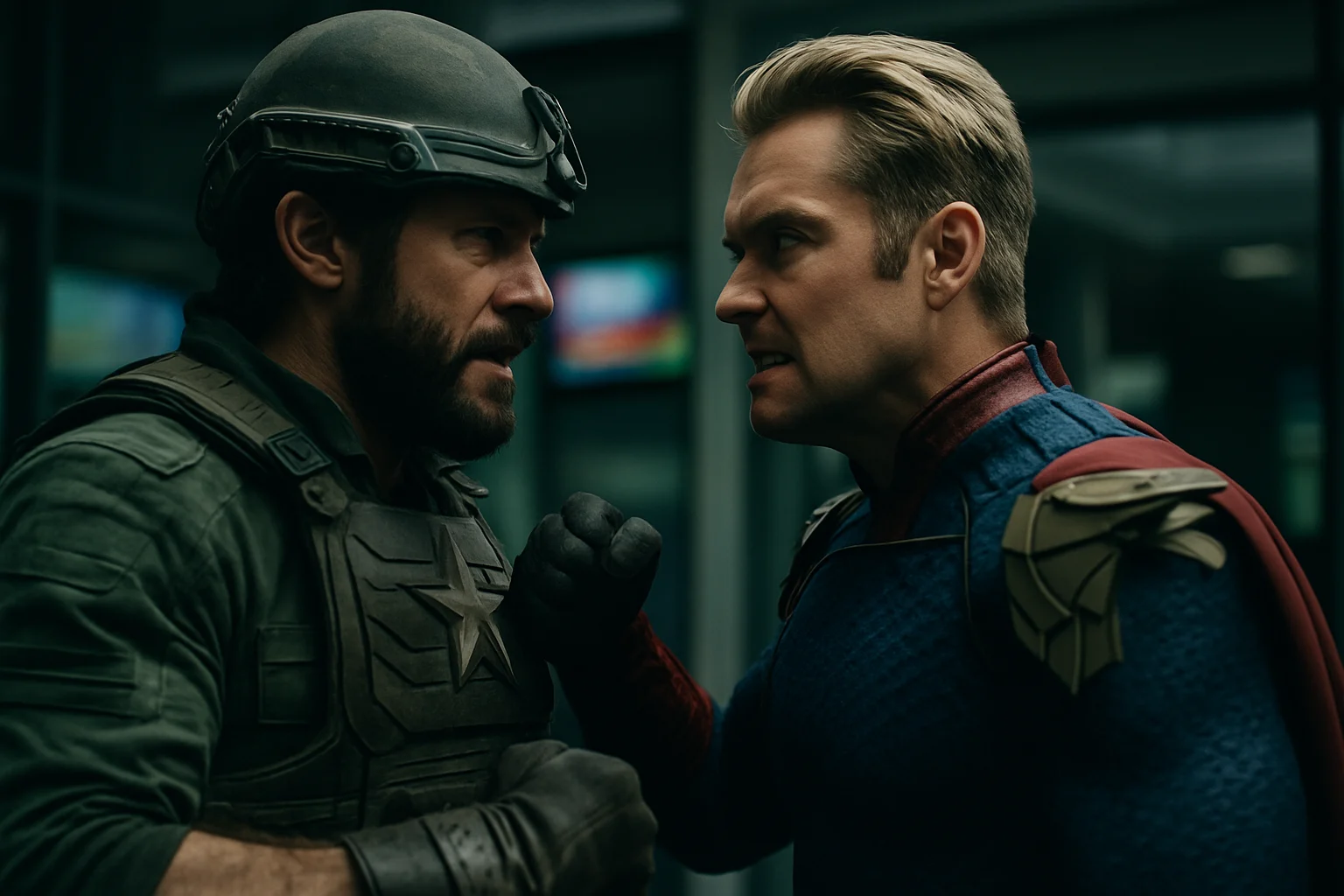 Soldier Boy confronting Homelander in an intense father-son showdown scene