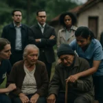 农村养老服务人员为老人提供专业护理服务的温馨场景