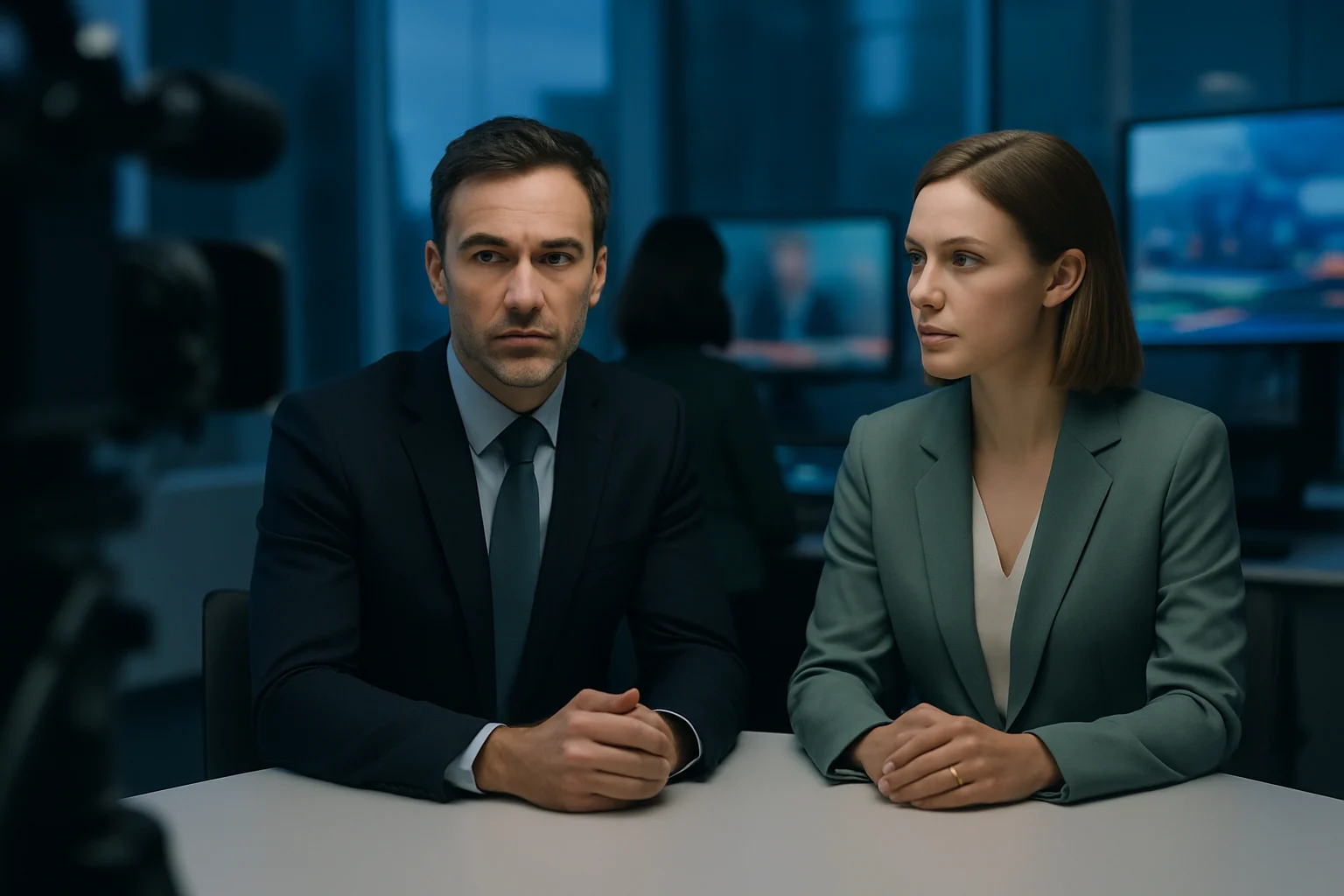 華視新聞攝影棚內的虛擬背景技術展示畫面