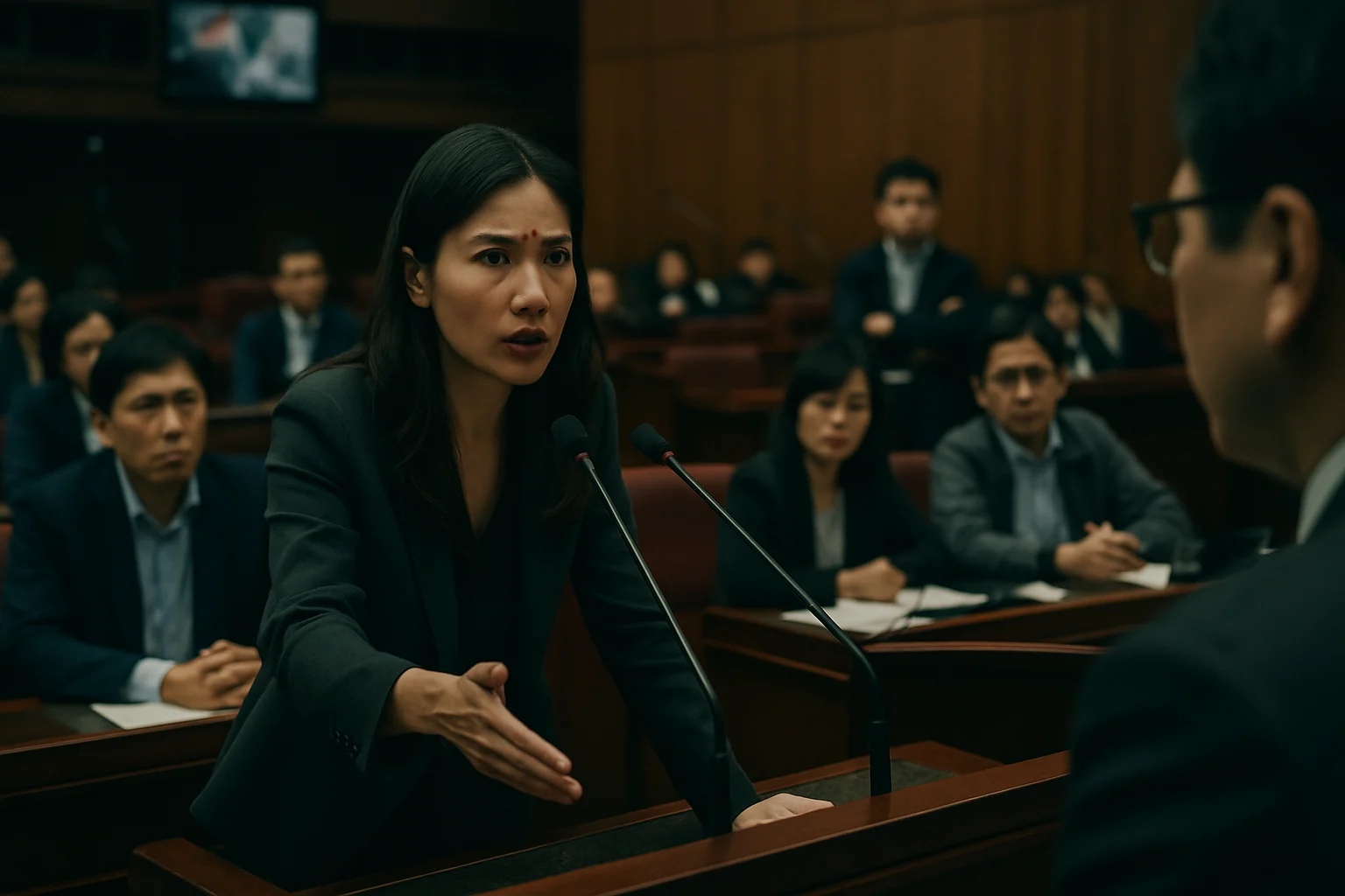 應曉薇在台北市議會質詢京華城案相關議題的現場照片