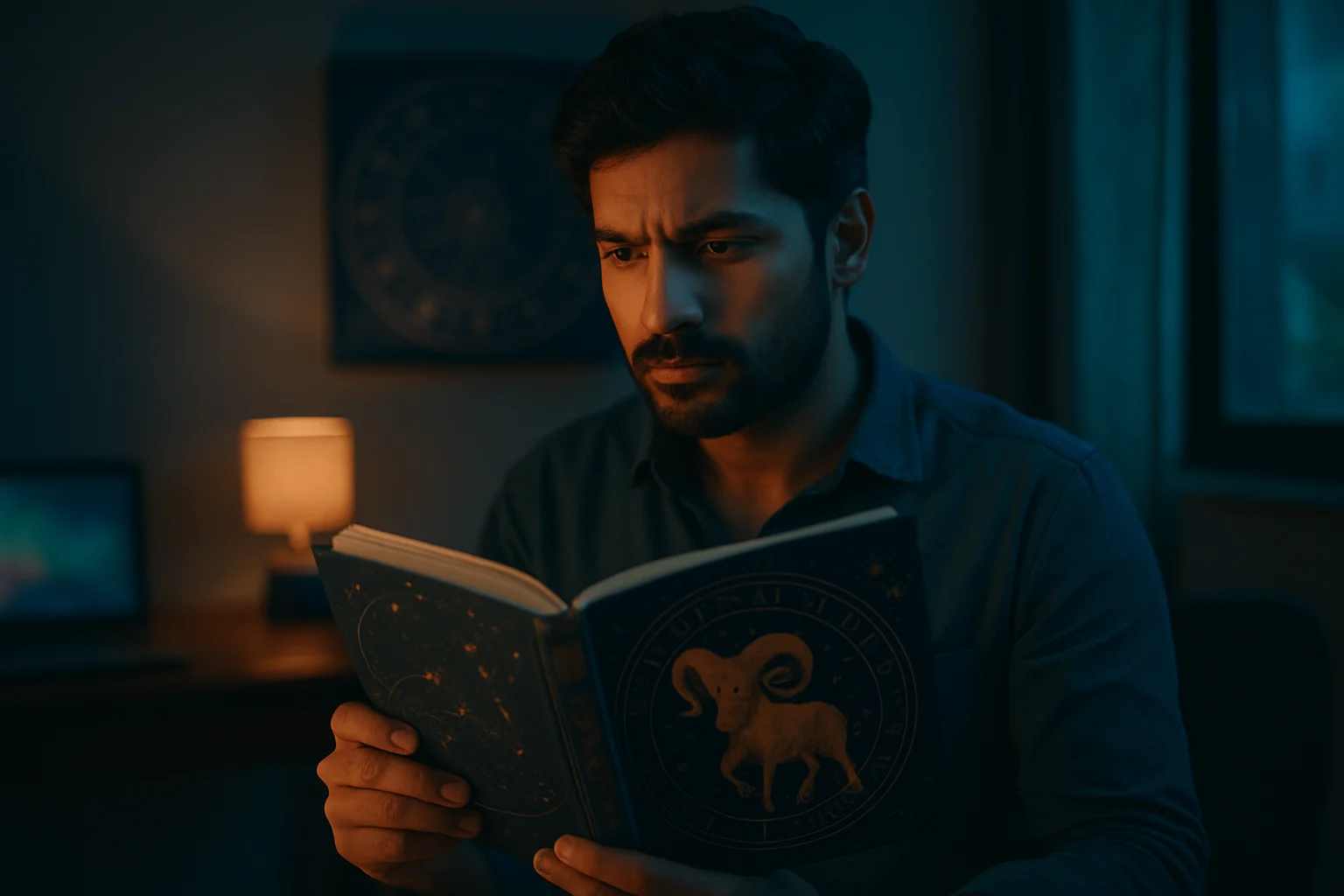 मेष राशि का चिह्न और मंगल ग्रह का प्रभाव दिखाता हुआ ज्योतिषीय चार्ट