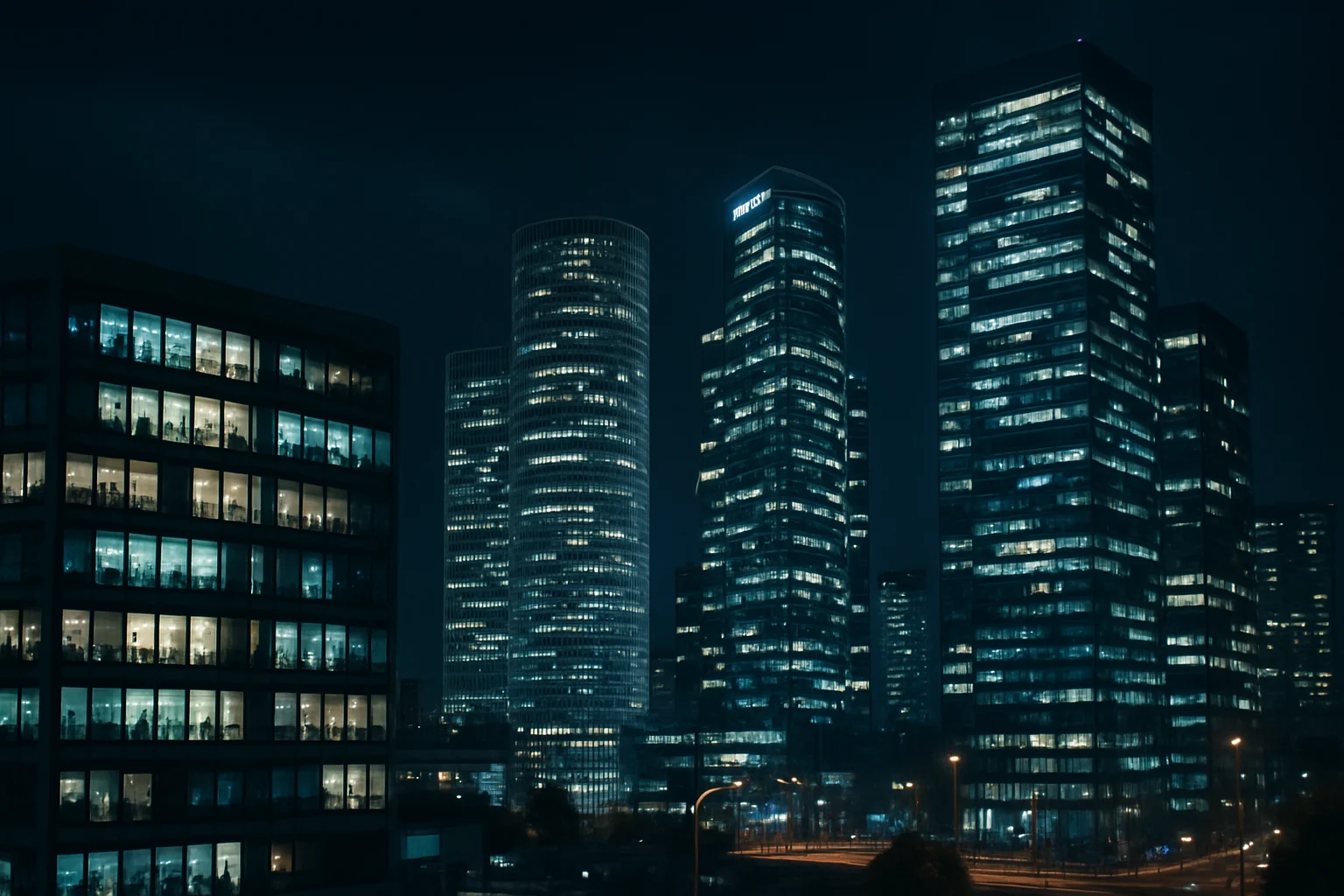 以色列特拉維夫高科技園區夜景燈火通明