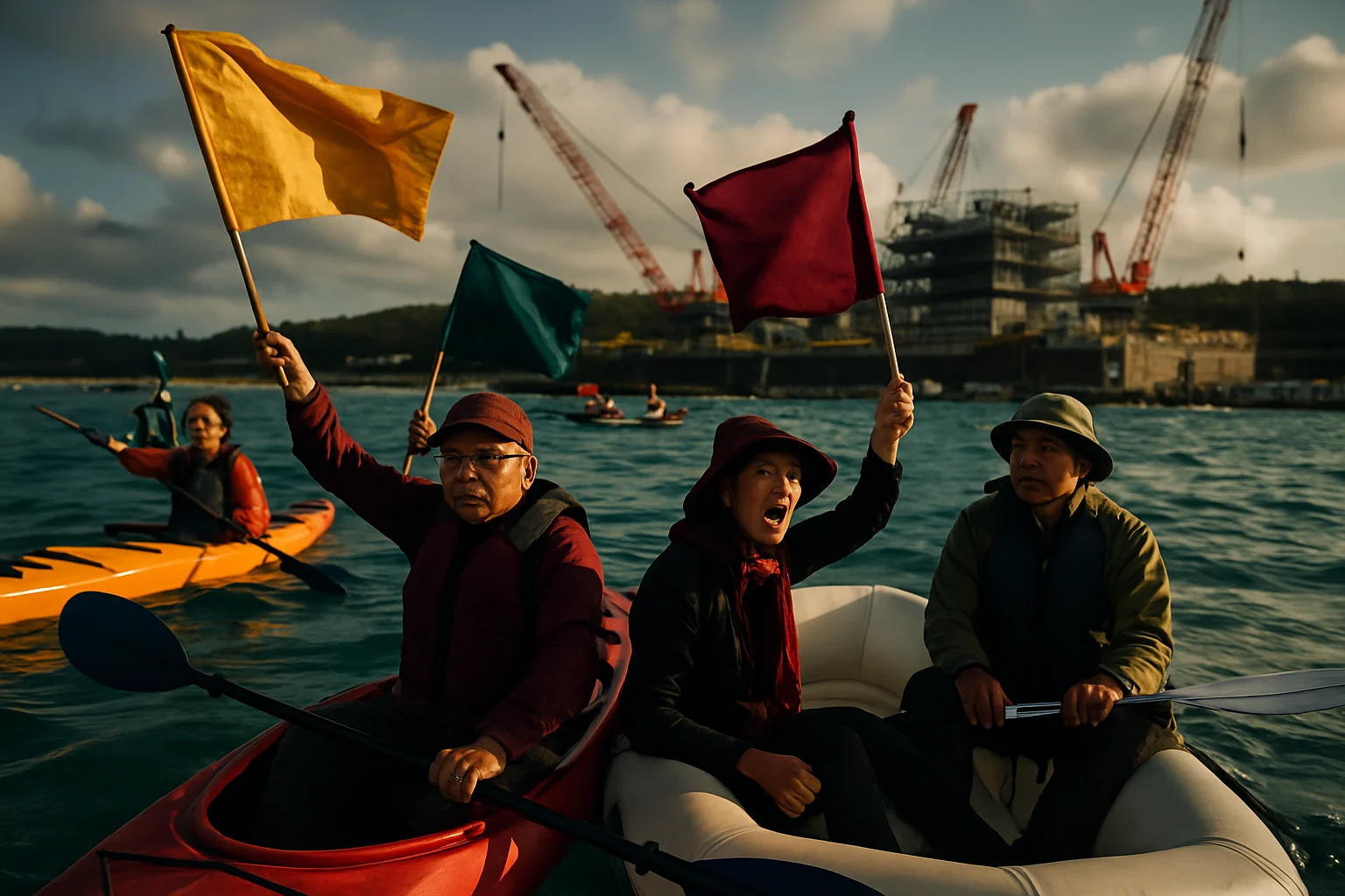 辺野古基地建設現場と海上抗議活動の様子