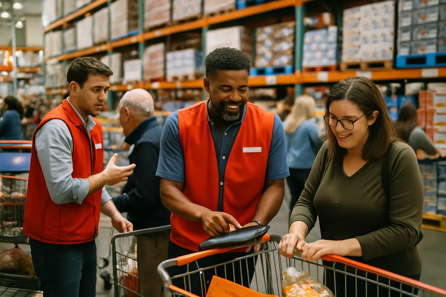 好市多員工在賣場內為顧客服務，展現專業態度