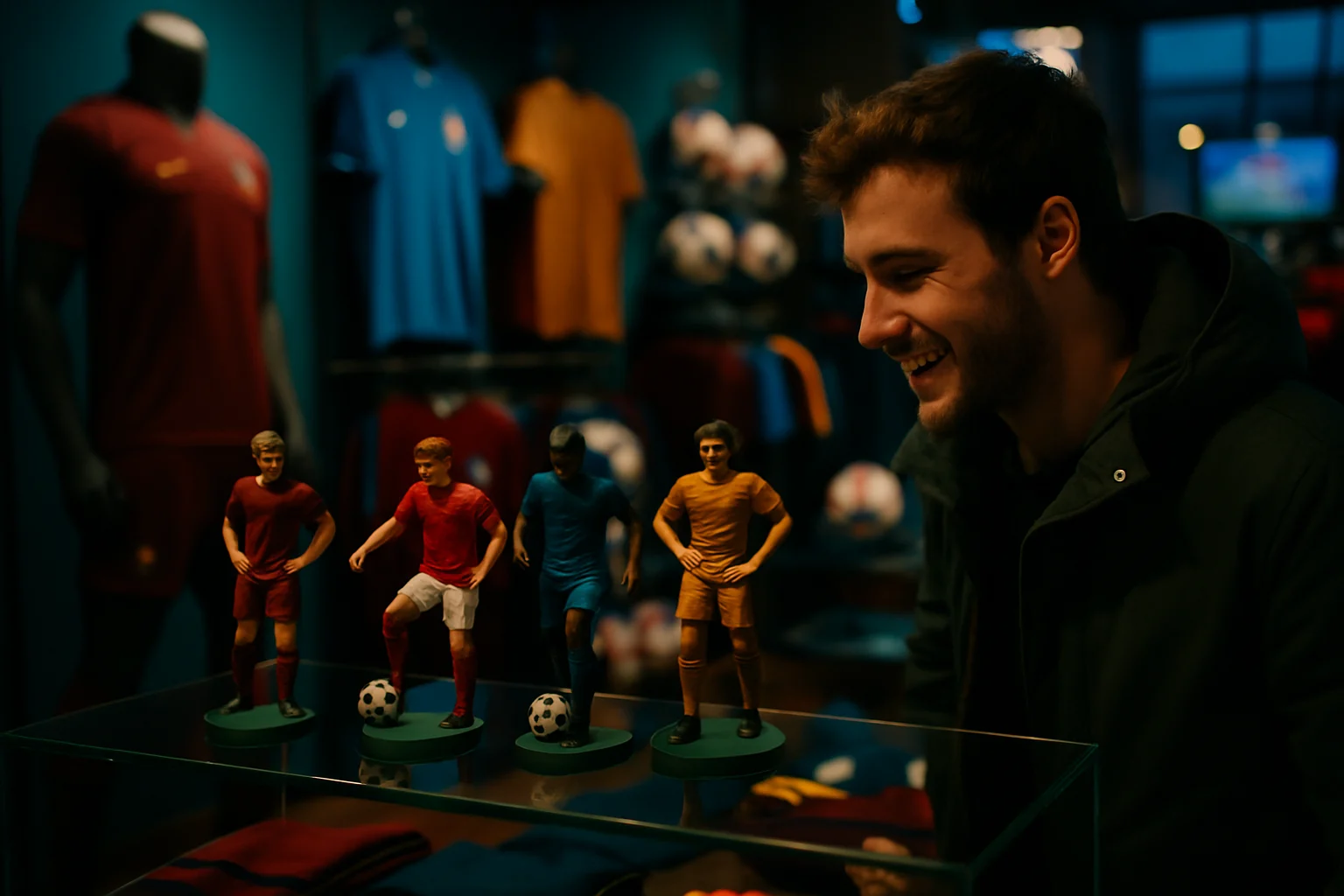 义乌商店展示梅西C罗Q版小人和世界杯官方授权商品