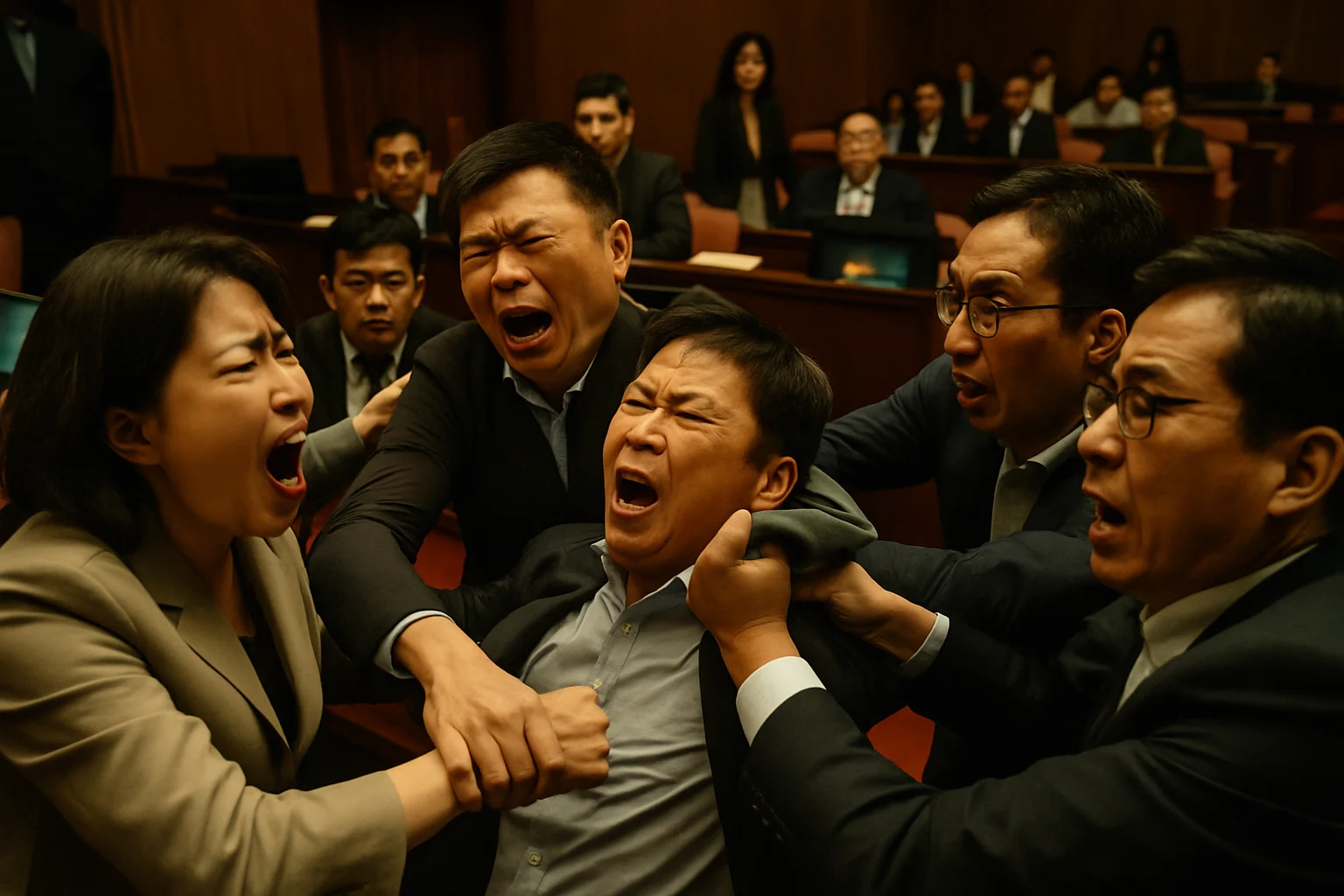 立法委員在立法院院會進行質詢,台下坐著多位部會首長準備備詢