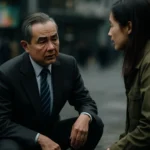 王毅在江东郡志愿军烈士陵园单膝跪地献花的庄严场面