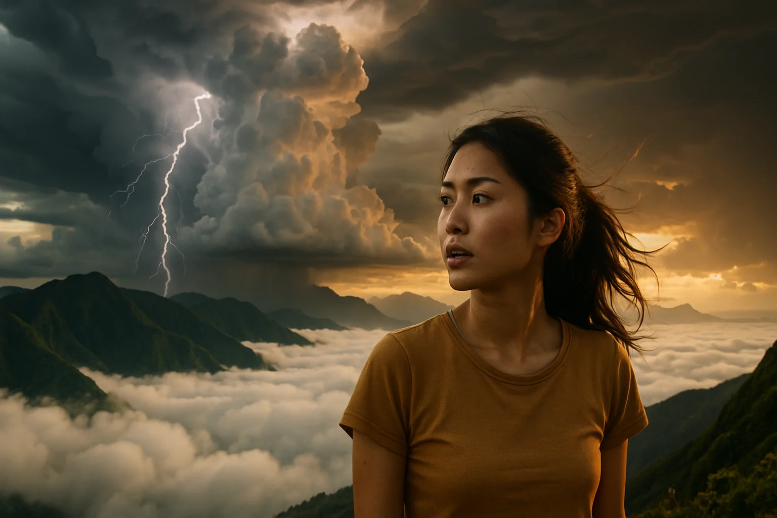 台灣中央山脈上空形成的壯觀雲海和雷雨雲系