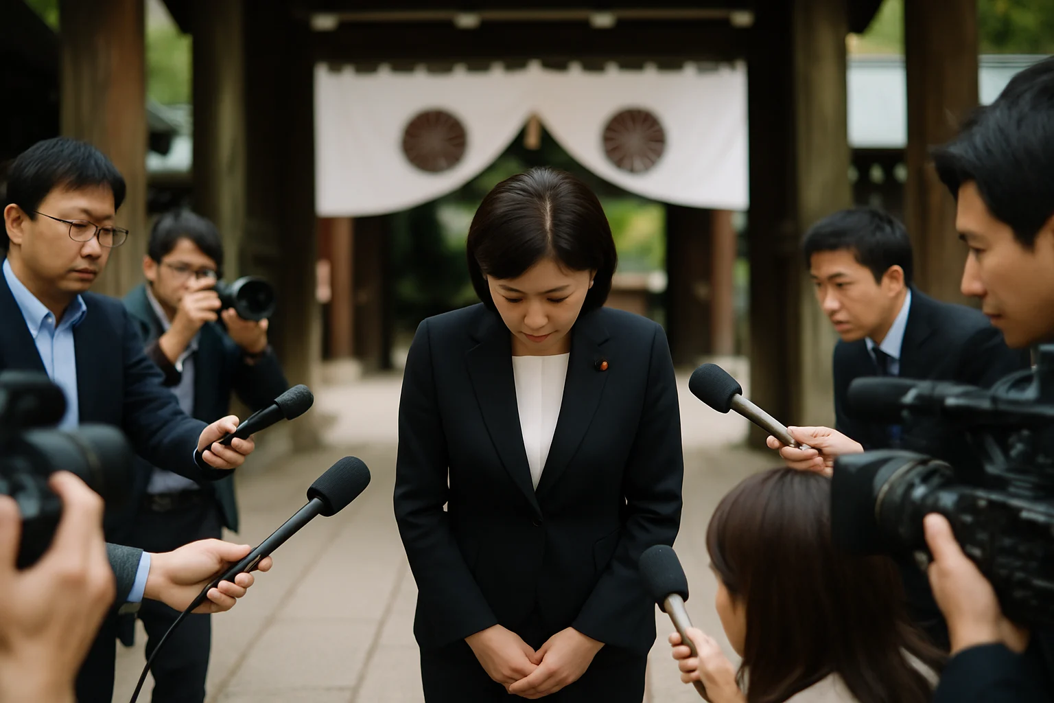 高市早苗以内阁总理大臣名义参拜靖国神社现场画面