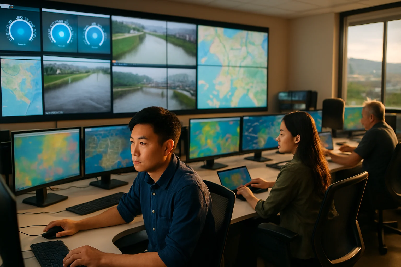 台北市智慧防洪系統操作中心即時監控全市水位變化