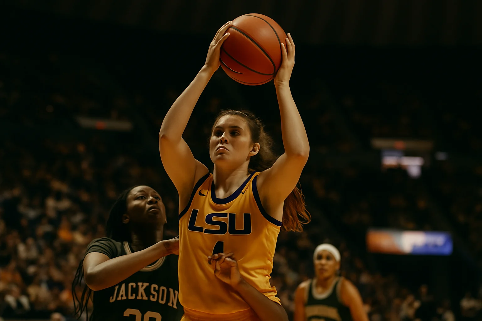 Bella Hines grabbing rebound during LSU vs Jacksonville NCAA Tournament first round game