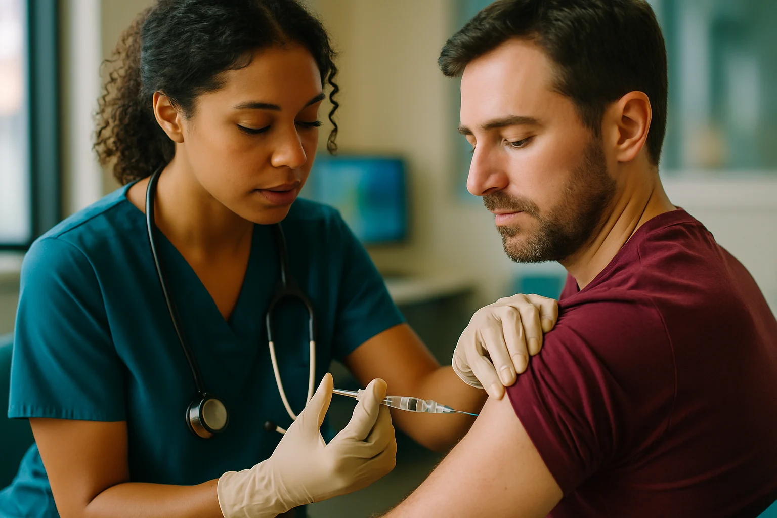 醫護人員為成人施打MMR麻疹疫苗的現場照片