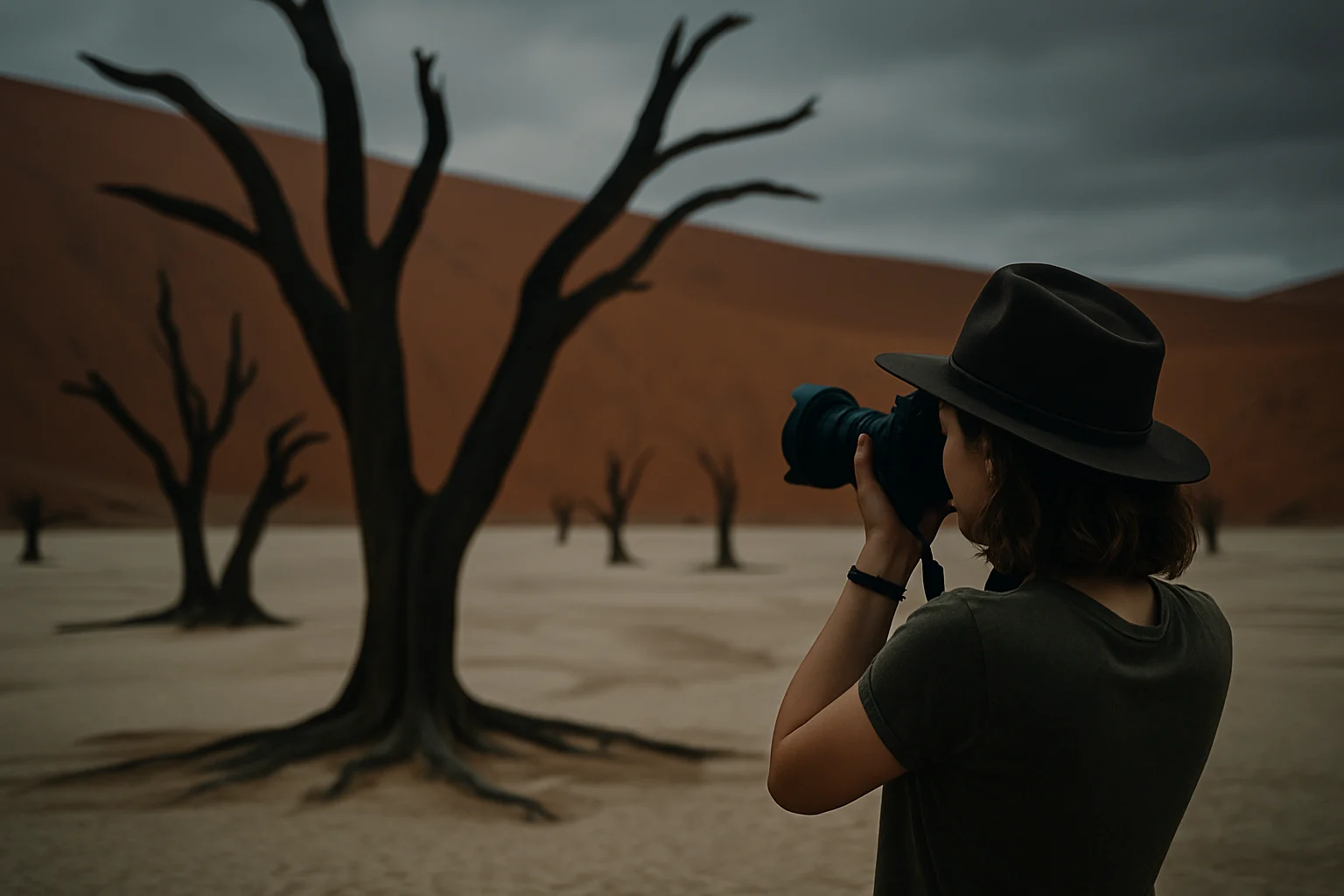 नामीबिया के डेड व्लेई में सूखे पेड़ों की कलात्मक तस्वीर बनाम स्कॉटलैंड के आइल ऑफ स्काई के फेयरी पूल्स