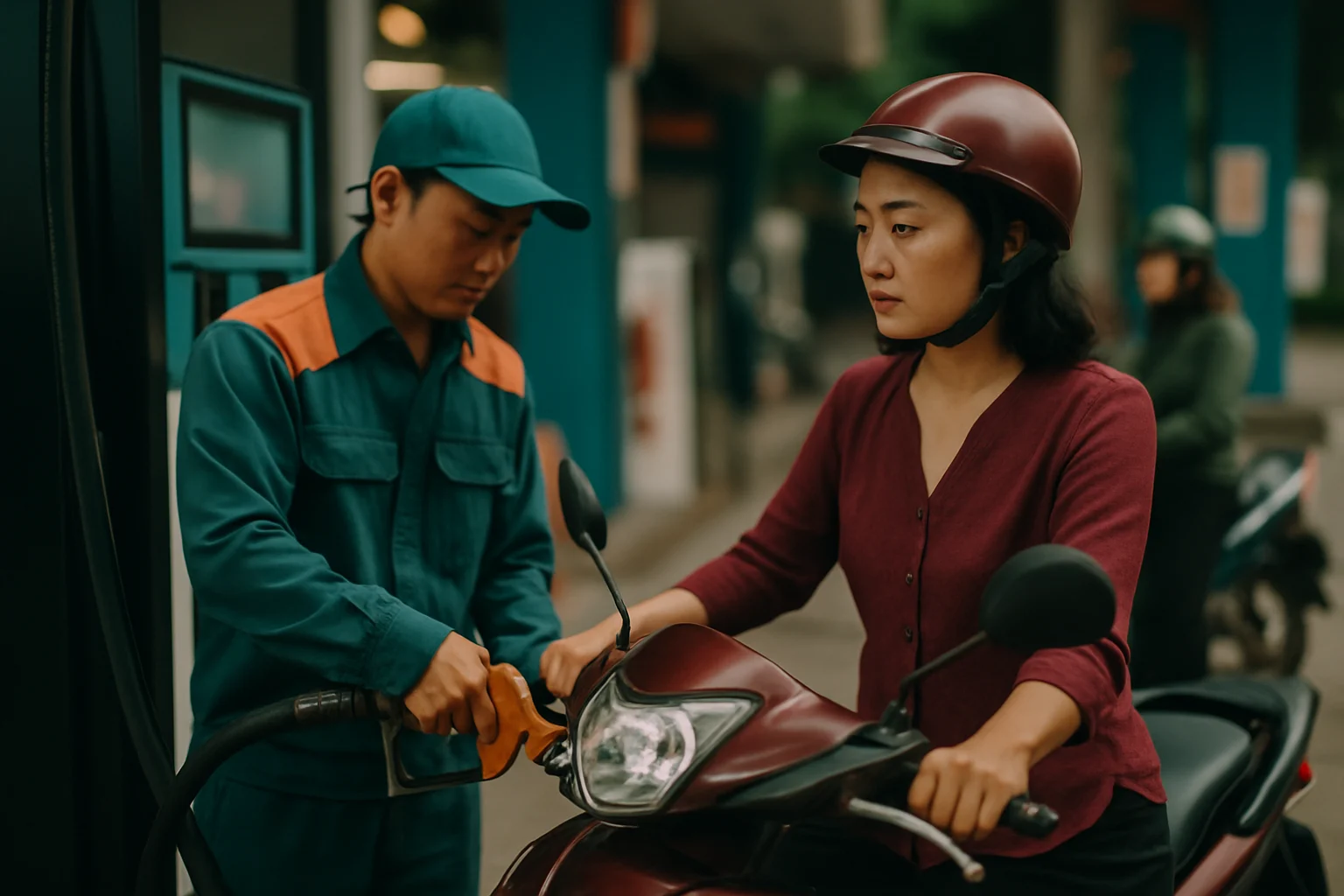 Người đổ xăng tại cây xăng Petrolimex ở Hà Nội trong bối cảnh giá dầu thế giới tăng mạnh tháng 4 năm 2026