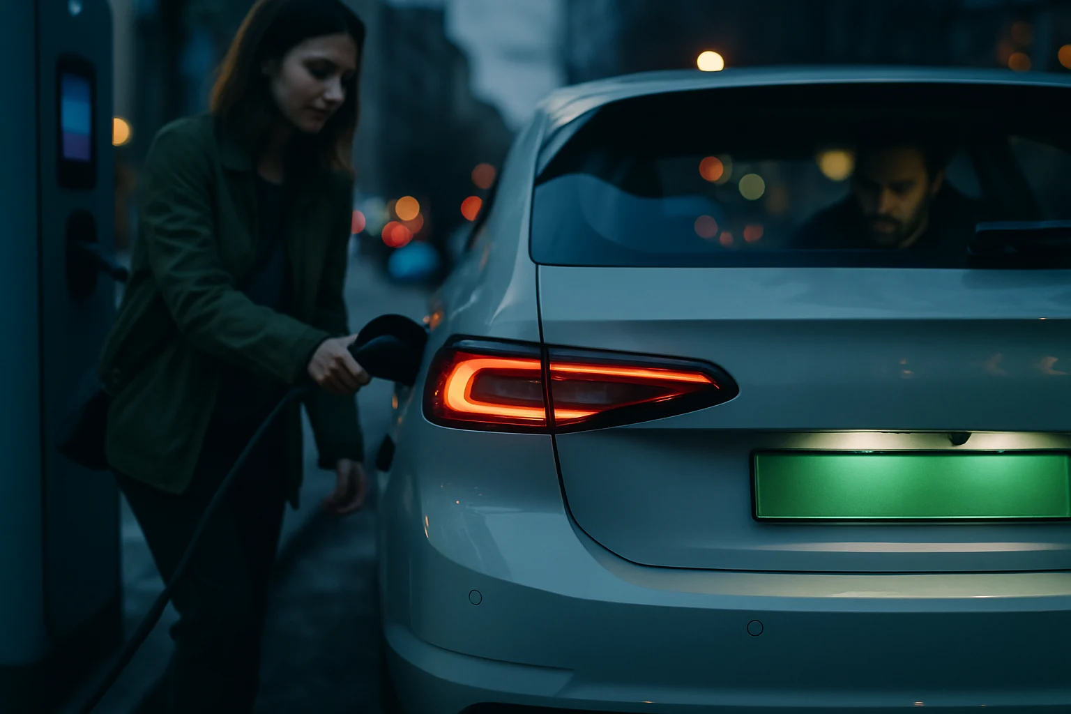 正确悬挂的新能源汽车绿色车牌标准样式