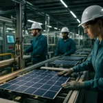 聯合再生太陽能電池生產線工廠內部作業情況